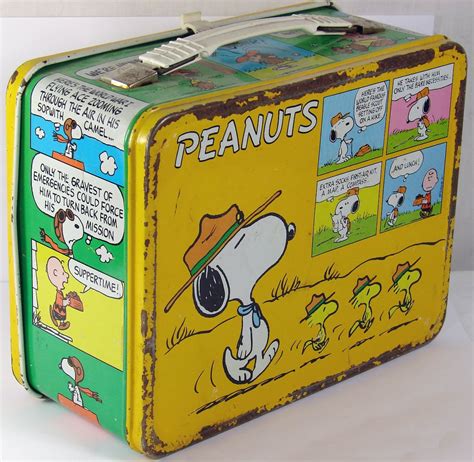 yellow charlie brown metal lunch box|peanuts lunch box vintage.